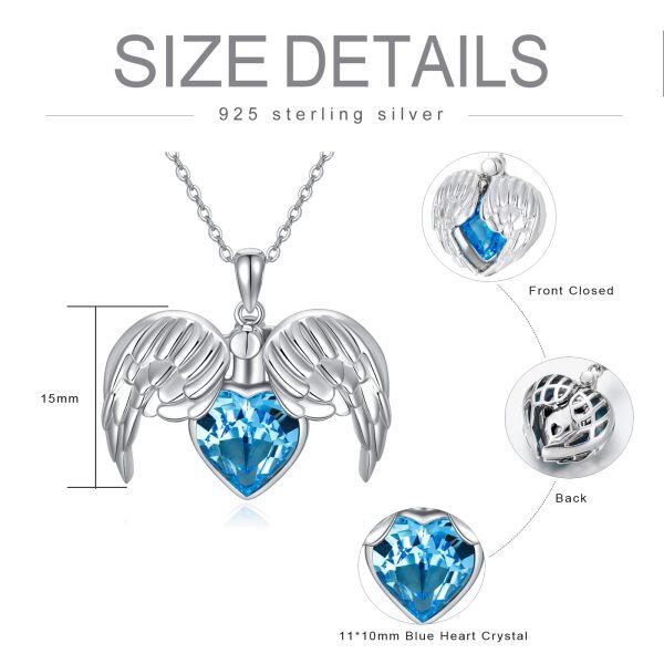 Sterling Silver Crystal Rhodium Plated Guardian Angel Wings Necklace-6