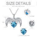 wholesale 925 Sterling Silver Heart-Shaped Blue Crystal Guardian Angel Wings Pendant Necklace Jewelry for Women and Girls-0-6
