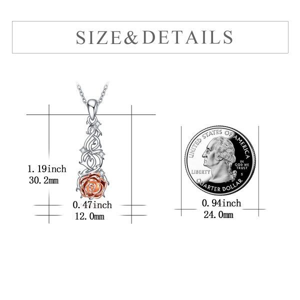 Sterling Silver Two Tone Color Zircon Rose Flower Pendent Necklace-3