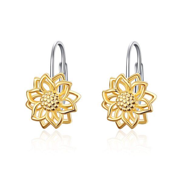 Sterling Silver Gold Plated Sunflower Leverback Earrings-0