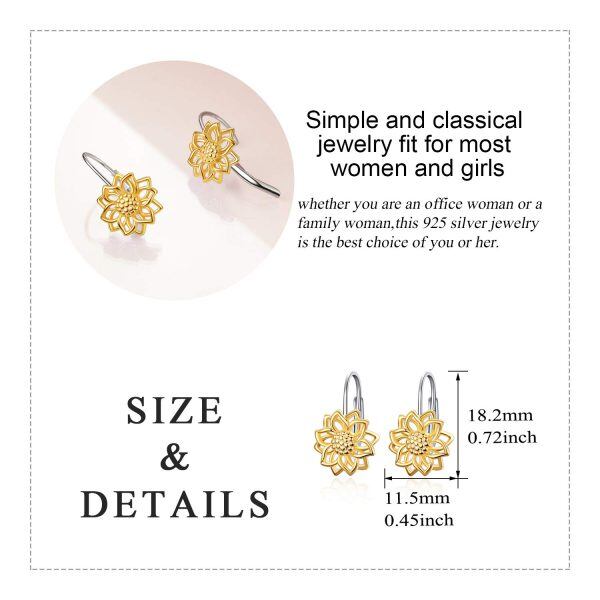 Sterling Silver Gold Plated Sunflower Leverback Earrings-2