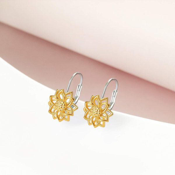 Sterling Silver Gold Plated Sunflower Leverback Earrings-3