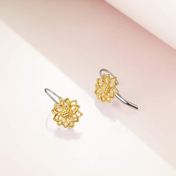 Sterling Silver Gold Plated Sunflower Leverback Earrings-4