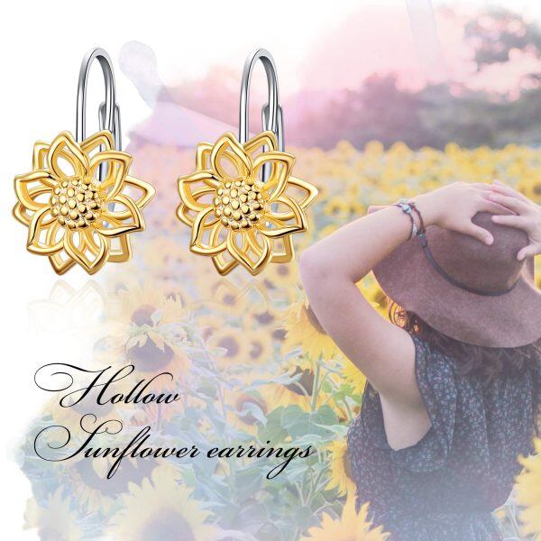 Sterling Silver Gold Plated Sunflower Leverback Earrings-5