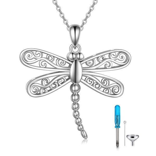 Sterling Silver Silver Plated Dragonfly Cremation Pendent Necklace-0