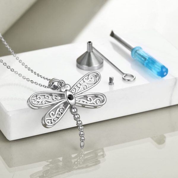 Sterling Silver Silver Plated Dragonfly Cremation Pendent Necklace-2