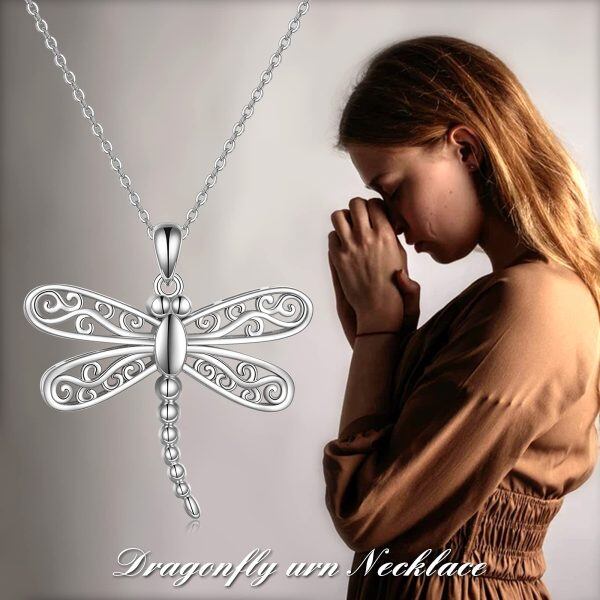 Sterling Silver Silver Plated Dragonfly Cremation Pendent Necklace-4