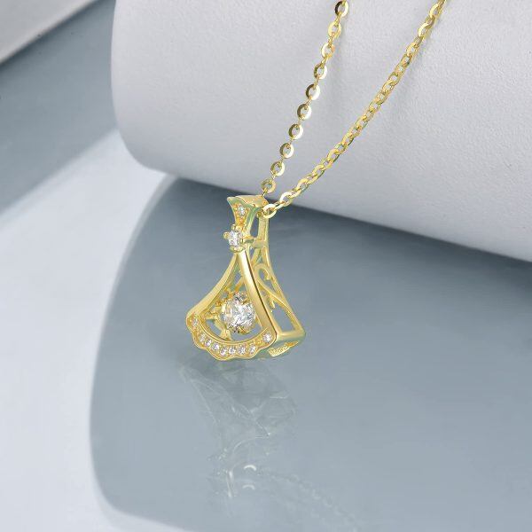 Sterling Silver Gold Plated Zircon Ginkgo Leaf Pendant Necklace-1