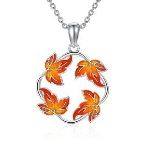 Sterling Silver Silver Plated Maple Fall Leaf Pendant Necklace -0