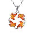 wholesale 925 Sterling Silver Orange Maple Leaf Circle Pendant Necklace with Chain - Jewelry for Women and Girls (Gift Box Included)-0-0