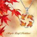 wholesale 925 Sterling Silver Orange Maple Leaf Circle Pendant Necklace with Chain - Jewelry for Women and Girls (Gift Box Included)-0-1
