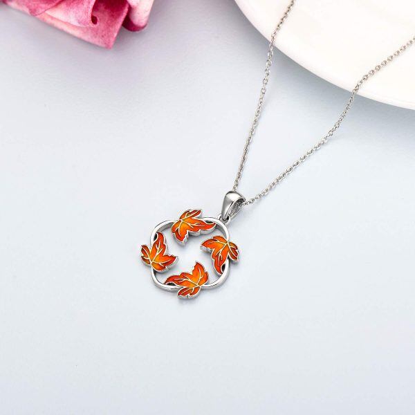 Sterling Silver Silver Plated Maple Fall Leaf Pendant Necklace -5