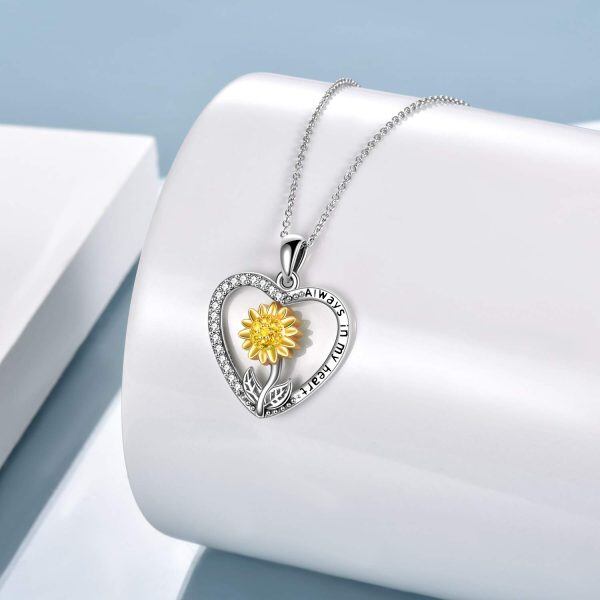 Sterling Silver Zircon Rhodium And Gold Plated Sunflower Heart Urn Necklace-1