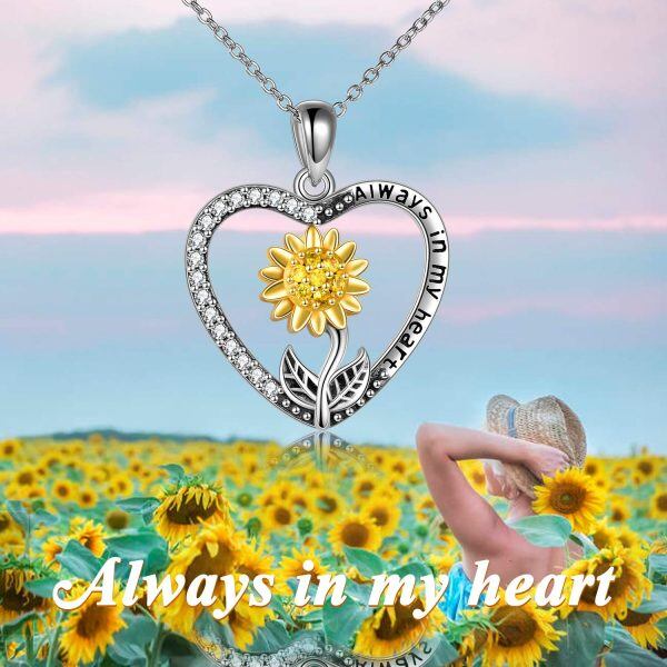 Sterling Silver Zircon Rhodium And Gold Plated Sunflower Heart Urn Necklace-4