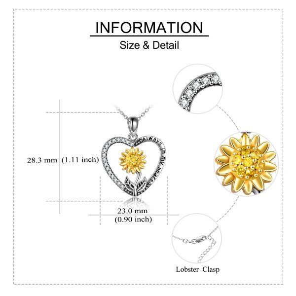 Sterling Silver Zircon Rhodium And Gold Plated Sunflower Heart Urn Necklace-5