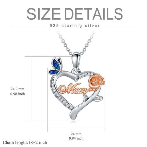 Sterling Silver Zircon Rhodium And Rose Gold Plated Mom Butterfly Necklace-3