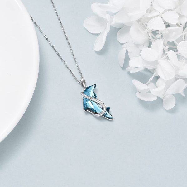 Sterling Silver Crystal Rhodium Plated Dolphin Pendant Necklace-2