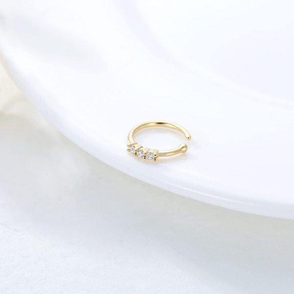 Sterling Silver Gold Diamond Nose Piercing hoop Rings-2