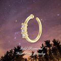 wholesale Gold 14K Gold Cubic Zirconia Nose Ring 3 Stone Hinged Hoop 9mm 20G Fine -0-5