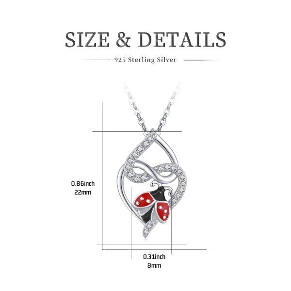 Sterling Silver Zircon Rhodium Plated Ladybug Necklace-3