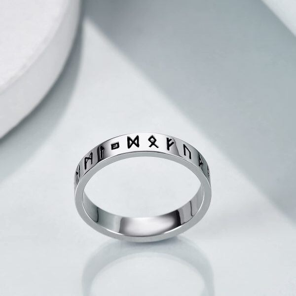 Sterling Sliver Silver Plated Viking Runes Ring -2