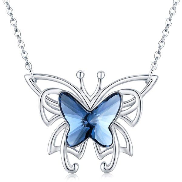 Sterling Silver Crystal Rhodium Plated Butterfly Necklace-0