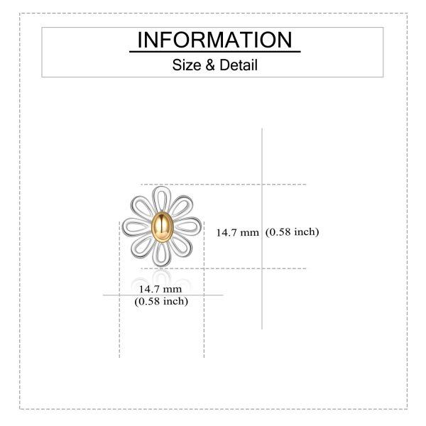 Sterling Silver Two Tone Color Daisy Stud Earrings-2