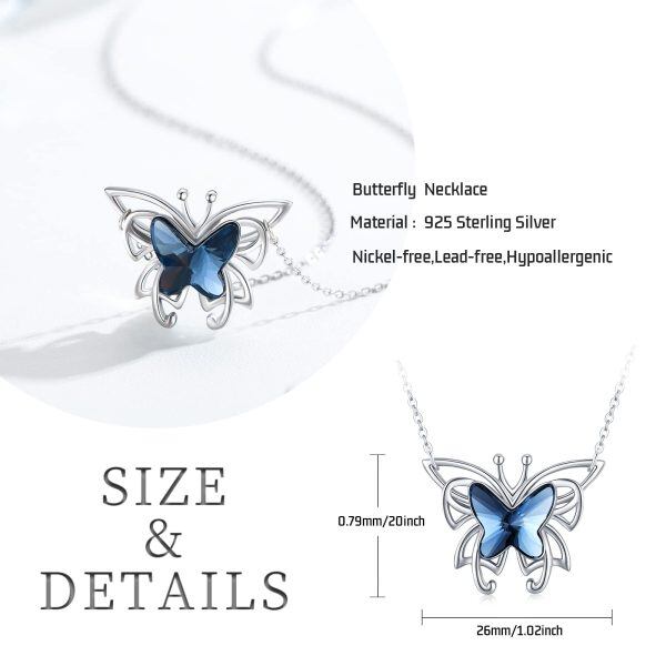 Sterling Silver Crystal Rhodium Plated Butterfly Necklace-1