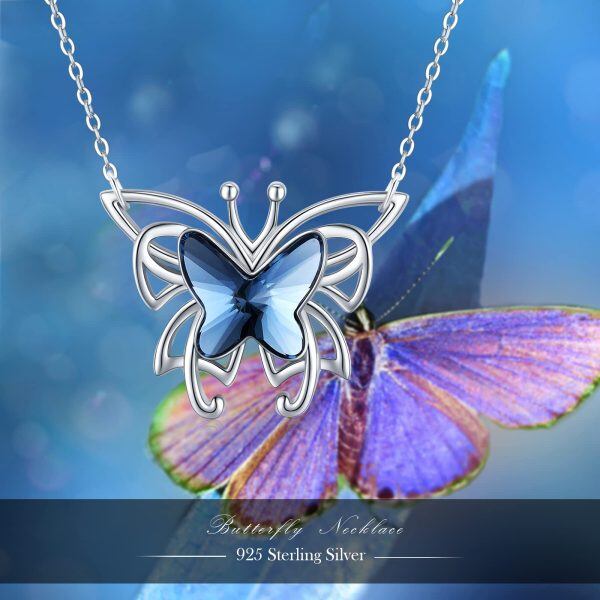 Sterling Silver Crystal Rhodium Plated Butterfly Necklace-4