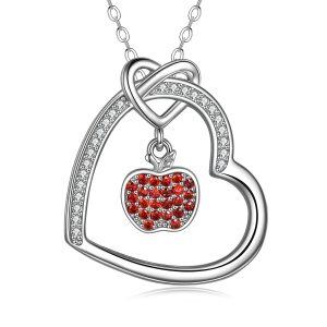 Sterling Silver Zircon Silver Plated Apple Teach Love Inspire Pendent Necklace -0