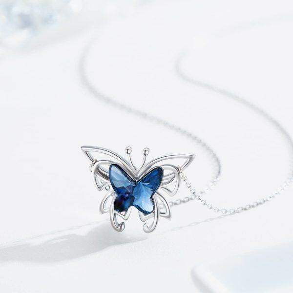 Sterling Silver Crystal Rhodium Plated Butterfly Necklace-6