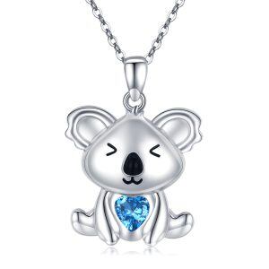 Sterling Silver Zircon Rhodium Plated Koala Necklace-0