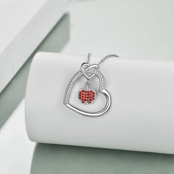 Sterling Silver Zircon Silver Plated Apple Teach Love Inspire Pendent Necklace -3