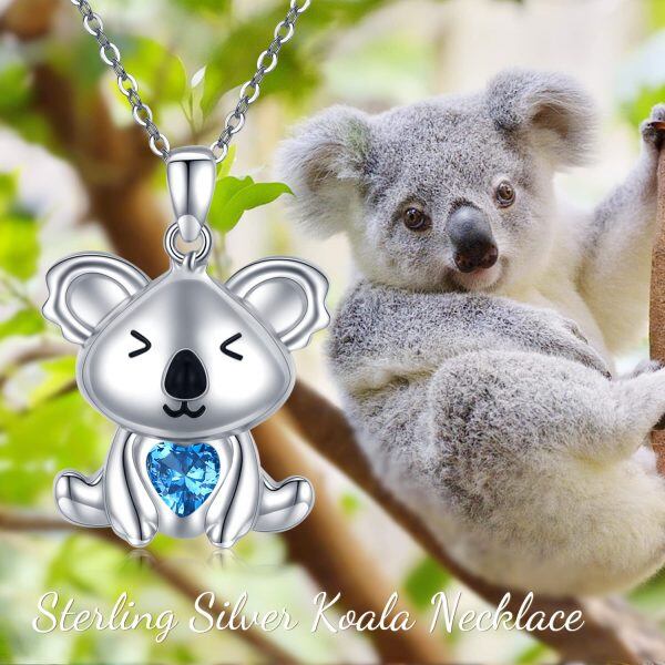 Sterling Silver Zircon Rhodium Plated Koala Necklace-3