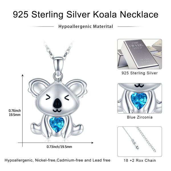 Sterling Silver Zircon Rhodium Plated Koala Necklace-4