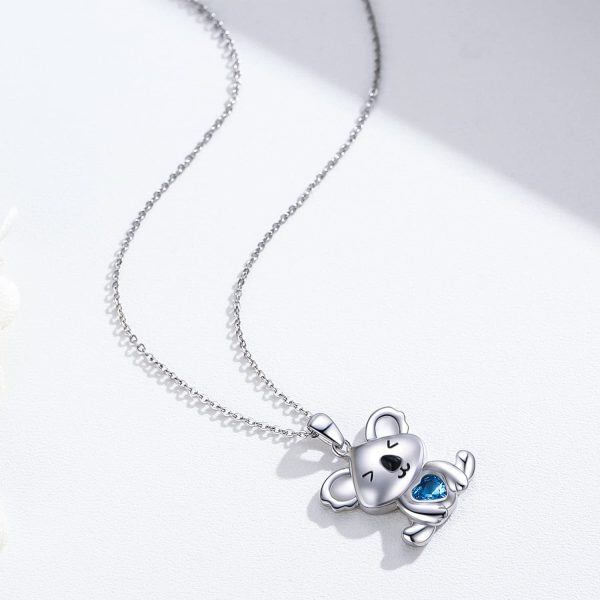 Sterling Silver Zircon Rhodium Plated Koala Necklace-5