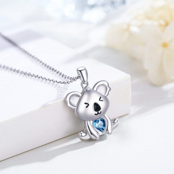 Sterling Silver Zircon Rhodium Plated Koala Necklace-6