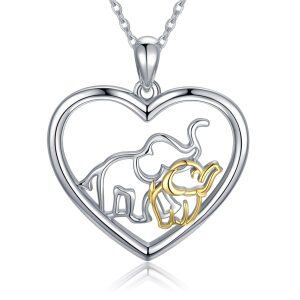 Sterling Silver Two Tone Color Elephant Pendant Necklace-0