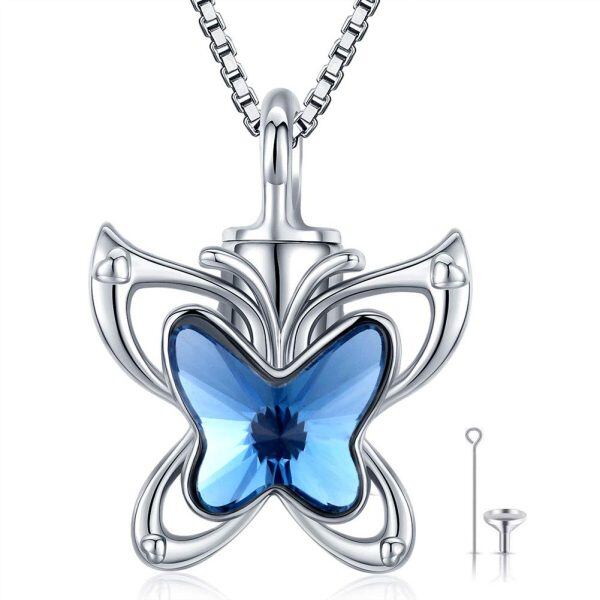 Sterling Silver Crystal Silver Plated Butterfly Urn Necklaces -0