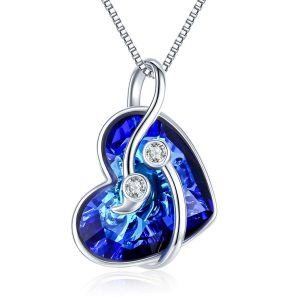 Sterling Silver Crystal Silver Plated Semicolon Heart Pendant Necklace -0