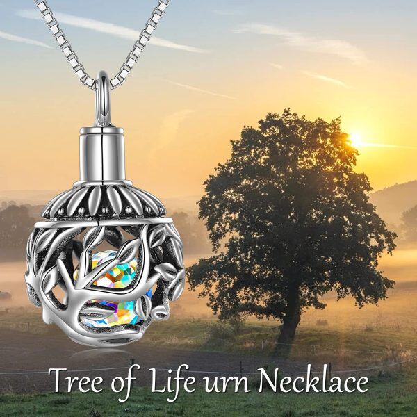 Sterling Silver Oxidized Tree of Life With Aurora Borealis Crystal Pendant Necklace -2