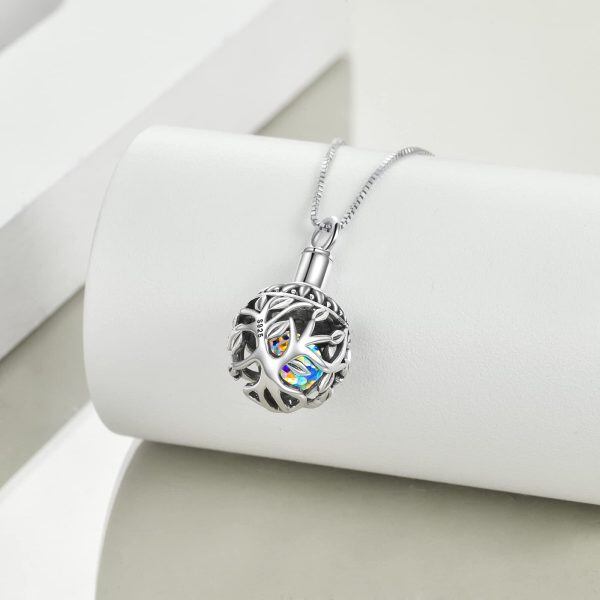 Sterling Silver Oxidized Tree of Life With Aurora Borealis Crystal Pendant Necklace -3