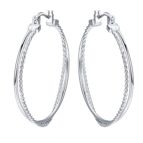 Sterling Silver Silver Plated 2 Tone Rope Twisted Hoop Earrings-0