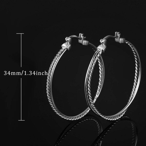 Sterling Silver Silver Plated 2 Tone Rope Twisted Hoop Earrings-2