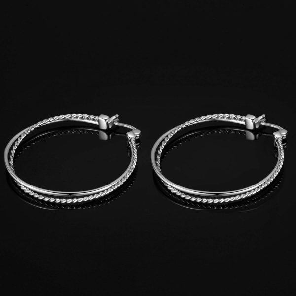 Sterling Silver Silver Plated 2 Tone Rope Twisted Hoop Earrings-3