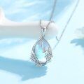 wholesale 925 Sterling Silver Teardrop Blue Opal Flower Pendant Necklace s for Women Girls-0-2