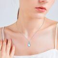 wholesale 925 Sterling Silver Teardrop Blue Opal Flower Pendant Necklace s for Women Girls-0-4