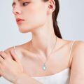 wholesale 925 Sterling Silver Teardrop Blue Opal Flower Pendant Necklace s for Women Girls-0-5