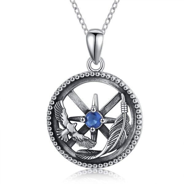 Sterling Silver Zirocn Oxidized Steering Wheel Pendant Necklace-0