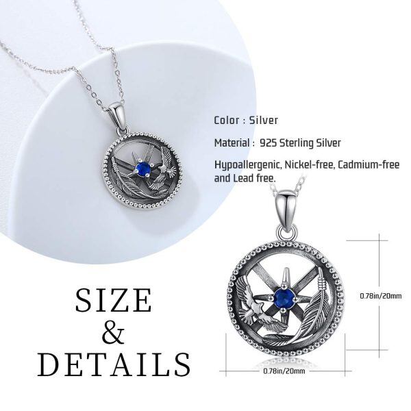 Sterling Silver Zirocn Oxidized Steering Wheel Pendant Necklace-6